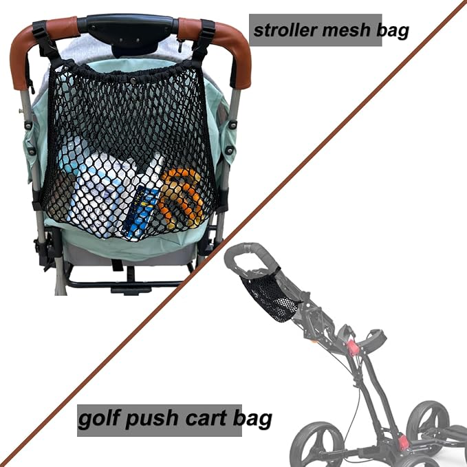 2-in-1 Universal Stroller Organizer & Golf Cart Mesh Bag, Stretchy 300D Polyester Hanging Storage Bag with Adjustable Velcro, for Baby Diaper Toys Snacks Golf Accessories