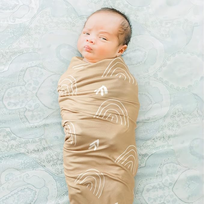 GRSSDER Baby Blankets Super Soft Stretchy Jersey Knit Swaddle Blanket for Girls and Boys, Double Layer Reversible Receiving Blankets 34 x 44, Extra Large for Swaddling, Jungle Bear/Rainbow