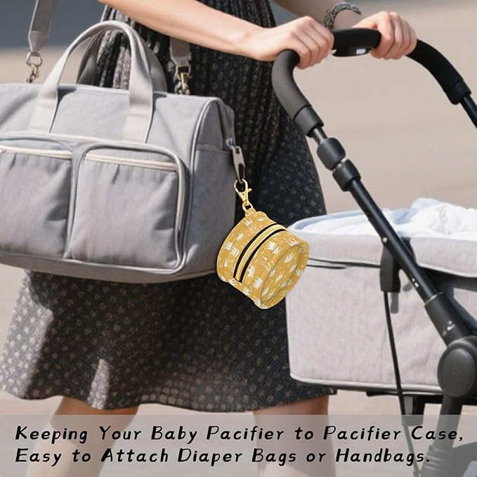 Crowns Yellow Print Pacifier Holder Case for Diaper Bag Portable Travel Pacifier Storage Case with Clip Pacifier Storage Container for Outdoor Purse Baby Girls Boys