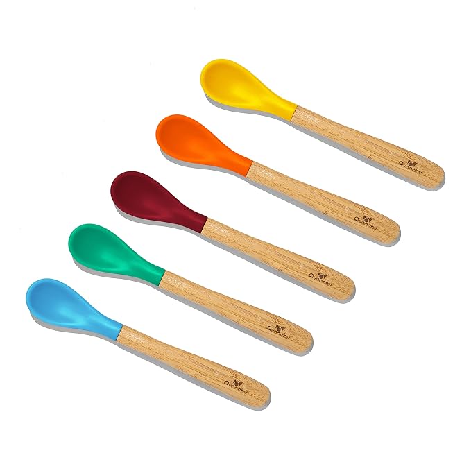 Avanchy 5oz Silicone Sippy Cup Blue Bamboo 5 Infant Spoons Blue