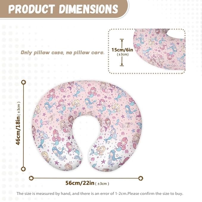 Mermaid Nursing Pillow Cover, Stretchy Soft Fabric Removable Covers for Breastfeeding Pillows Safely Fits On Standard Infant Nursing Pillows