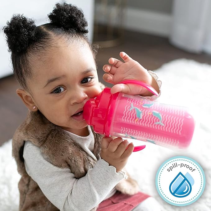 Dr. Brown's Milestones Insulated Sippy Cup with Straw and Handles, Spill-Proof Tumbler with Lid, Pink, 10 oz/300 mL, BPA-Free, 12m+, 4-Pack