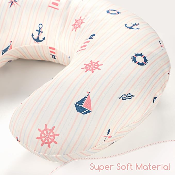 DILIMI Nursing Pillow Cover, Removable Pillowcase for Breastfeeding Pillows Sailboat Print, Ultra Soft Comfortable Slipcover for Baby Girl and Boy, Navigation Anchor