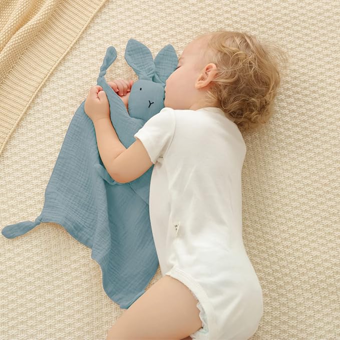 insular Lovey Blanket for Boys and Girls, Cotton Muslin Security Blanket for Babies, Bunny Lion Lovie Soothing Towel for Newborn and Infant, 2 Pcs Set (Pink&Khahi)