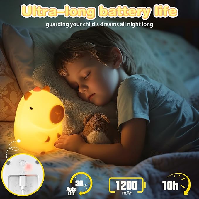 Night Light for Kids, Rechargeable Dimmable Silicone LED Nightlight, Baby Nursery Night Lamp, Touch Squishy Lamp, Cute Gifts for Girls, Boys, Toddler Room Decor, Capybara