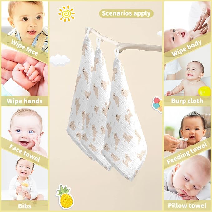 vvfelixl Baby Cotton Washcloths Cavapoo Mix Breed Pattern Infants Bath Towel for Unisex Face Towels for Newborn, Natural Baby Wipes Delicate Skin, 11.8 X 11.8 inch, one sizex3