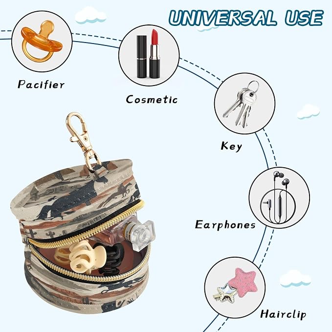 Pacifier Holder with Clip Pacifier Case for Diaper Bag Round Baby Pacifier Pouch Box Bag Portable Minimalist Style Gray Western Denim