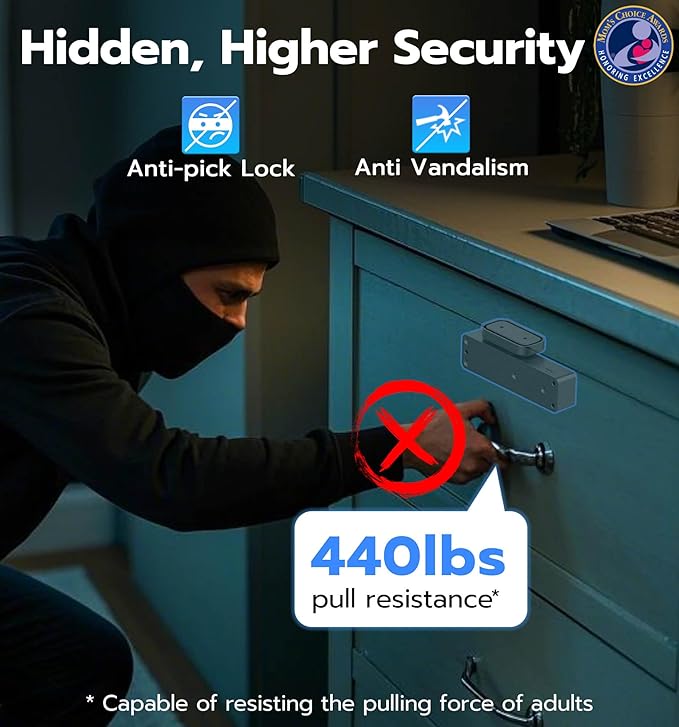 Anweller Baby Proofing Smart Cabinet Locks, Child Proof Hidden Drawer Locks, No Drill Adhesive Magnetic RFID Bluetooth Keyless Lock for Adults File Kitchen Cupboard Closet Liquor - Black
