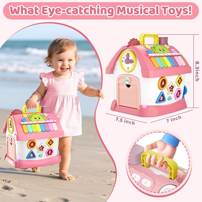 Baby Toys for 1 Year Old Girl Gifts: 8 in 1 Toddler Learning Musical House for 1 2 Yr Girl and Boy, First Birthday Gift for 12-18 Months, Bilingual Educational Toy for Toddlers 1-3