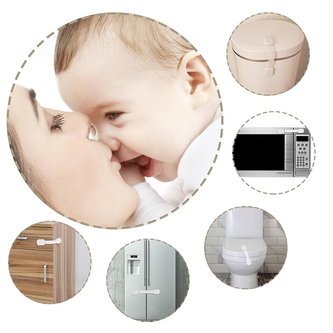Goodv Child Safety Cabinet Locks - (10 Pack) Baby Proofing Latches to Drawer Door Fridge Oven Toilet Seat Kitchen Cupboard Appliance Trash Can with 3M Adhesive - Adjustable Strap No Drill No Tool