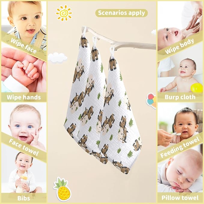 vvfelixl Cotton Brown Cow Grass Muslin Washcloths - Soft Baby Face Towel for Newborn Infants, 11.8 X 11.8 Inch, 5 Pack