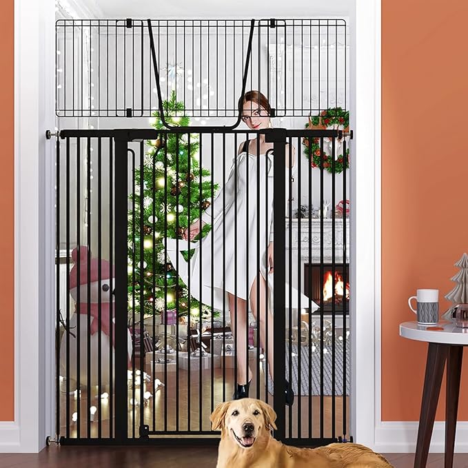 Jiprlak51 Extra Tall Cat Gate for Doorway ??30"-49.27" Extra Wide Pet Gate with Adjustable Cat Door Wide,Auto Close, Pressure Mounted, Pet Gate for Cats & Small Dogs, Hallway, Stairs, Kitchen