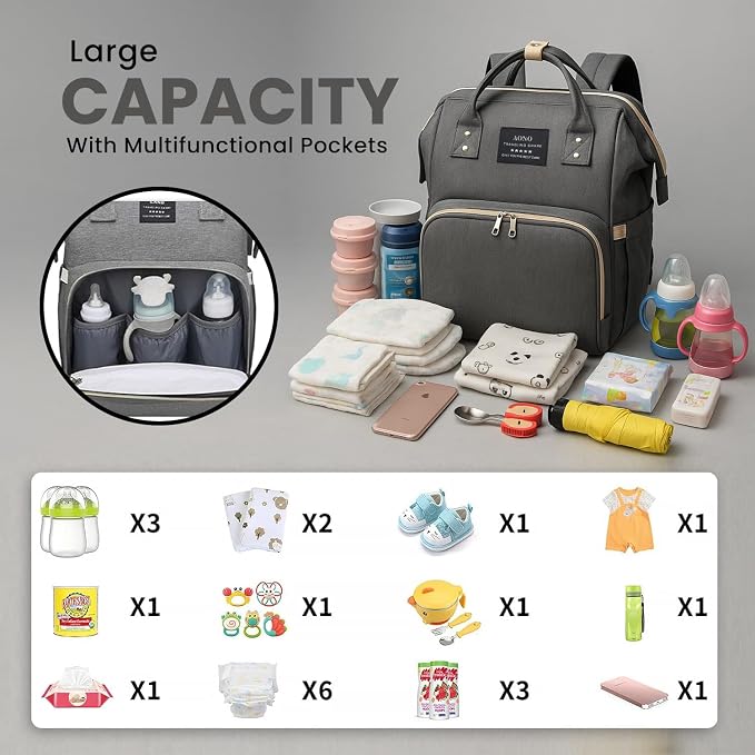 Multifunctional Baby Diaper Bag Backpack with Changing Station Baby Bag for Moms, Dads, Shower Gifts for Newborn Essentials (Diaper Bag Grey)