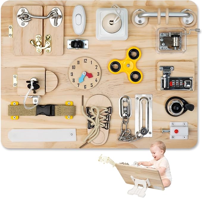 Busy Board for Toddlers 1 2 3 4 Year Old - Large Montessori Sensory Toys, Wooden Fidget Activity Board for Boys and Girls, Motor Skills Gifts for ADHD & Autistic Children Kids