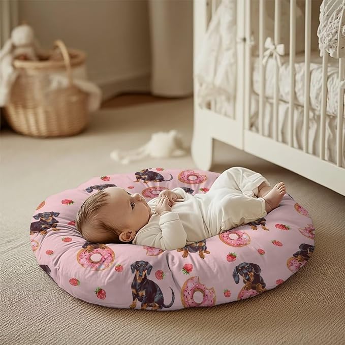 Donut Dachshund Nursing Pillow Cover Soft Breathable Feeding Pillow Slipcover for Breastfeeding Moms Fits Standard Infant Nursing Pillow for Boys and Girls Pillow Not Included