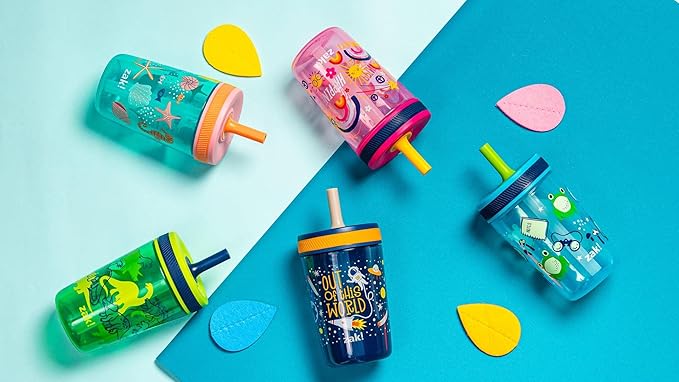 Zak Designs Kelso 15 oz Tumbler Set, (Starpower) Leak-Proof Screw-On Lid with Straw Made of Durable Plastic and Silicone, Perfect Cup Bundle for Kids (2pc Set)