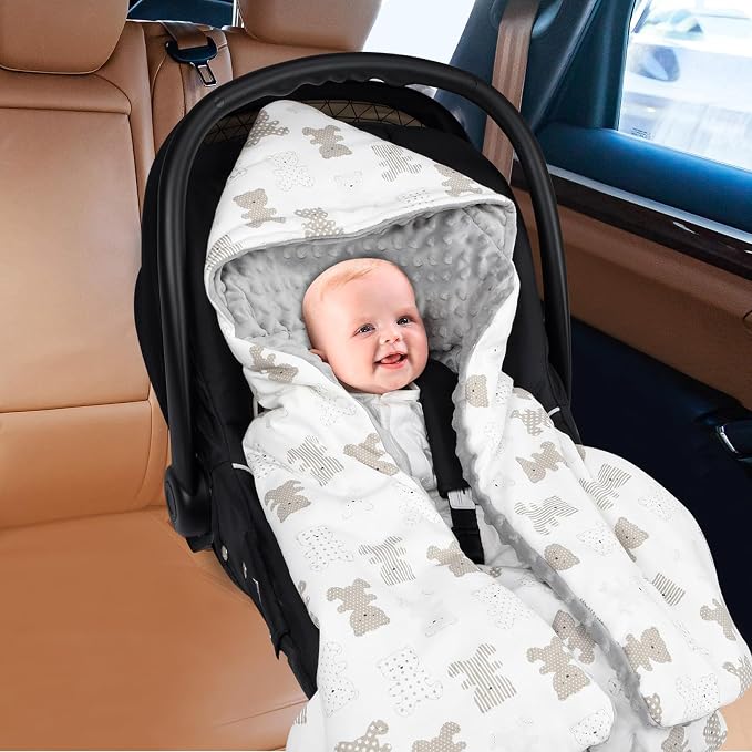 Bebamour Winter Car Seat Cover and Baby Swaddle Blanket - Newborn Wrap for Girls Boys, Warm Winter