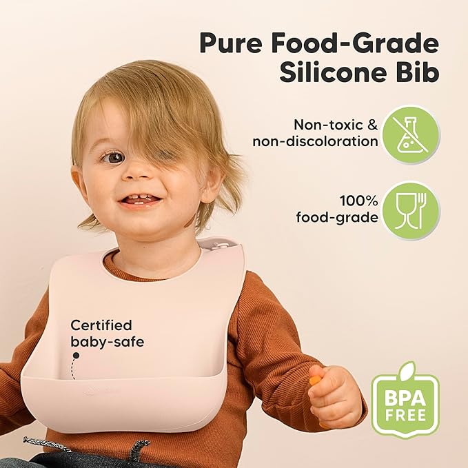 KeaBabies 2-Pack Silicone Bibs for Babies, Toddlers Girl, Boy ??Sturdy Food-Grade Baby Bibs for Eating, Large Food Catcher, Clean & Put On Easily, Waterproof Toddler Feeding Essentials (Macaron)