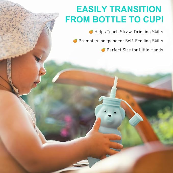 Mootikar Honey Bear Silicone Straw Cup, Babies Water Drinking Cup, 8-Ounce Therapy Sippy Bottles for Speech and Feeding Training, BPA Free & Dishwasher Safe (PINK)