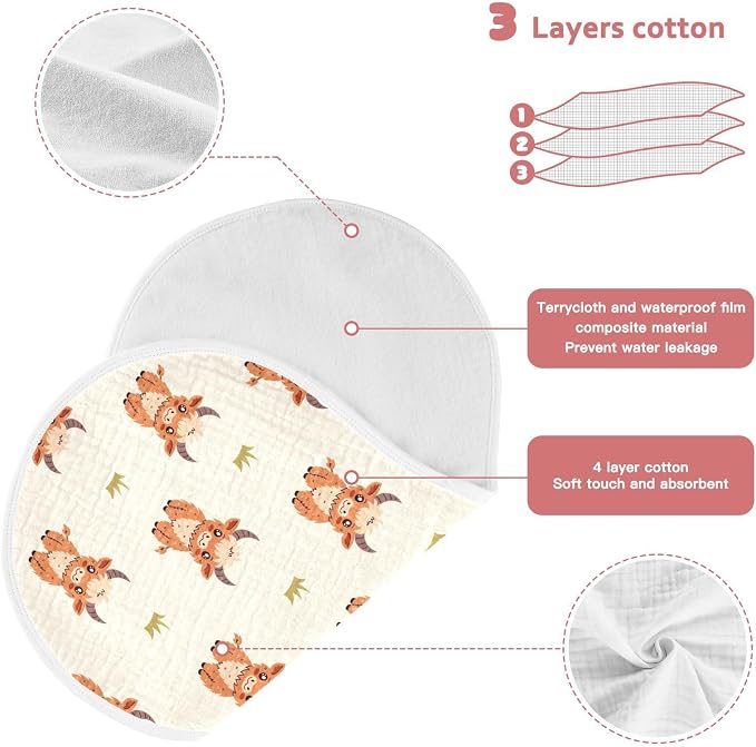 Highland Cow Muslin Burp Cloths for Baby Boys and Girls - 2-Pack Ultra Absorbent Muslin Washcloths, Newborn Towel, Milk Spit Up Rags, Burp Cloth Bibs for Unisex, 22 x 11 Inch