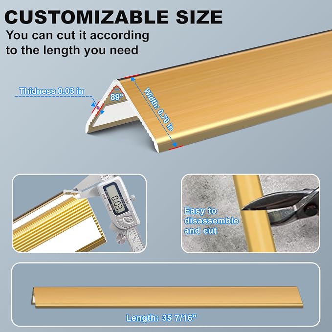 Golden Wall Corner Protector, 4Pcs, Length 35.4in, Width 0.79in - Self Adhesive Metal Corner Protector for Aluminum Trim molding, Cabinet Edge Guard, Easy to Install