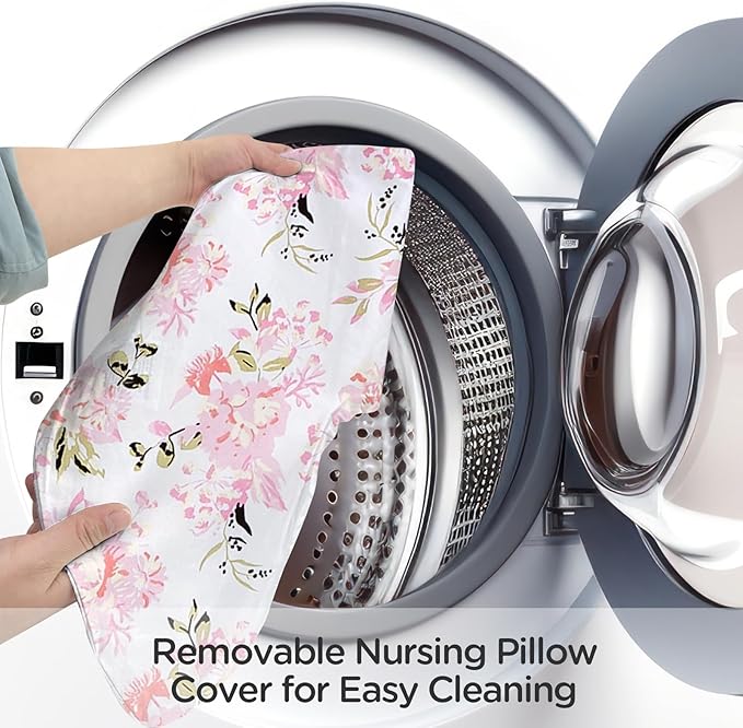 Little Grape Land Nursing Pillow, Upgraded Breast Feeding Pillow for Mom, Breastfeeding Bottle Feeding for 0??6 Months, Machine Washable Cover with Firm Breathable Filling for Tummy Time, Rose Floral