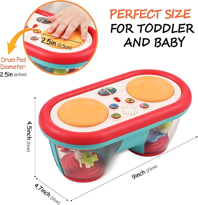 Baby Toys for 6-18 Months, Musical Drum, Light Up, Tummy Time, Baby Gifts