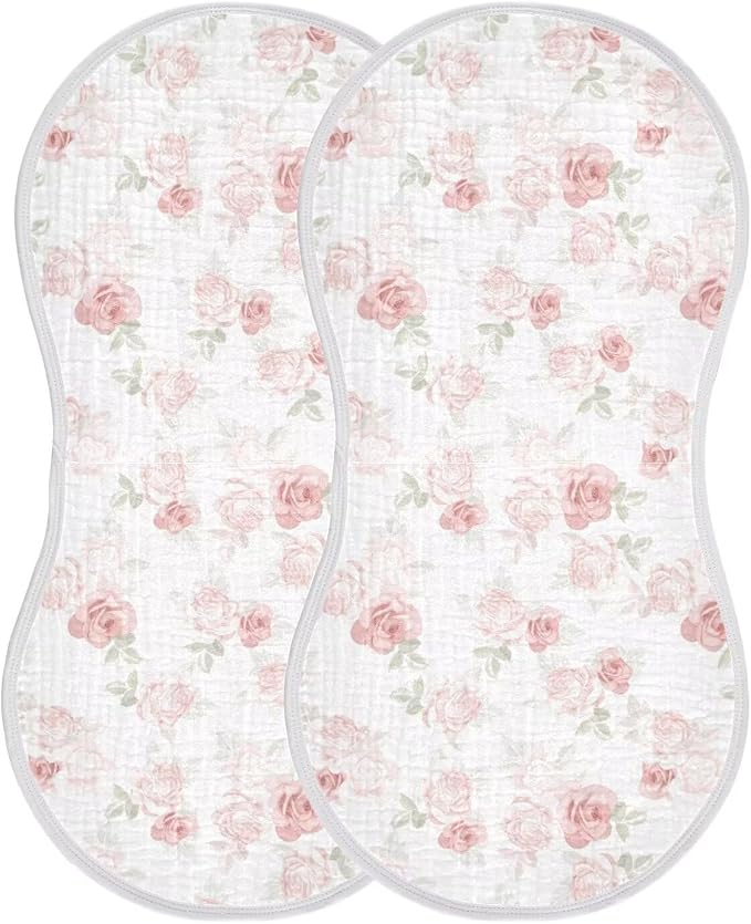 Pink Roses Baby Muslin Burp Cloths Set of 2 Beautiful Flower Leaves Muslin Washcloths Western Desert Milk Spit Up Rags Soft Newborn Towel for Unisex Boys and Girls, 22 x 11 Inch