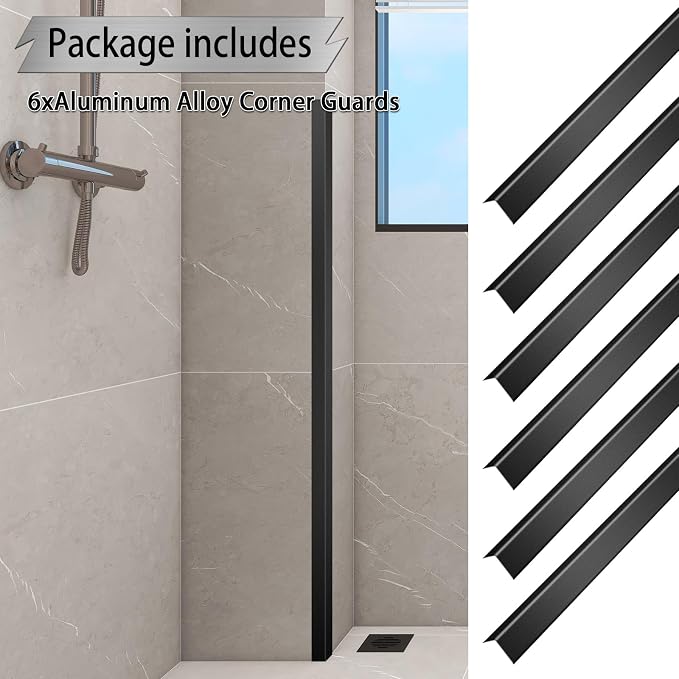 Aluminum Alloy Black Corner Guards 19Ga Thickness Wall Corner Protectors for Walls Right Angle Corner Protectors L Shaped Metal Protectors Guards (2x2x48 Inch-6PCS)