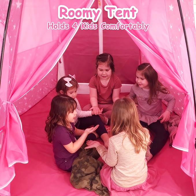 Princess Pop-up Play Tent for Girls: 78"x66" Large Playhouse Castle for Kids Indoor & Outdoor (Pink)