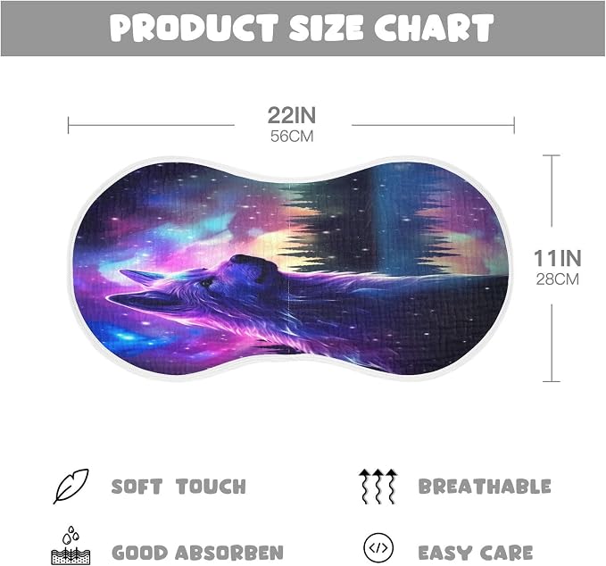 1 Pack Muslin Burp Cloths Wolf Stars Print Cotton Baby Burp Cloths Absorbent Soft Burping Cloth Washcloths for Newborn Babies 22x11 Inch