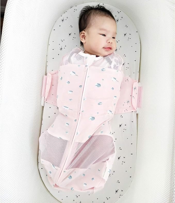Happiest Baby SNOO Sleep Sack - 100% Organic Cotton Baby Swaddle Blanket - Doctor Designed Promotes Healthy Hip Development (Rose Planets, X-Large)