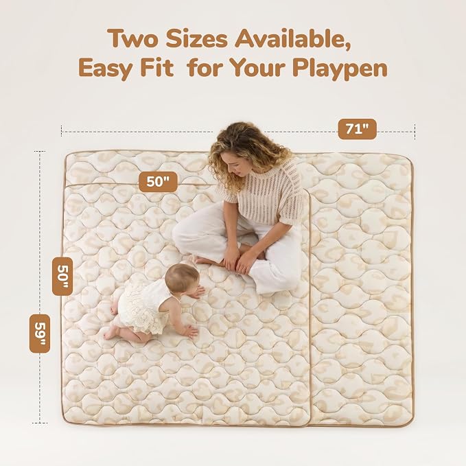 Momcozy Baby Play Mat for Floor, 59"x71" Thickened Playpen Mat, Playmate for Baby Tummy Time, Waterproof & Non-Slip, Foldable Outdoor Mat with Carrying Handle, Leopard