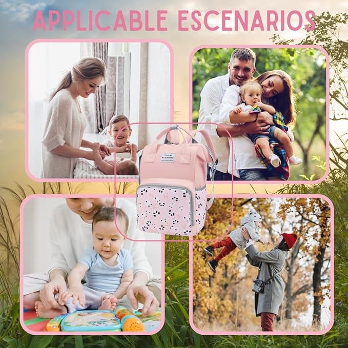 Small Diaper Bag Backpack - Diaper Bag for Mom Dad- Diaper Bag Backpack for Girl - Baby Girl Diaper Bag for Mom - Stylish Baby Travel Bag with Insulated Pockets, Stroller Straps Pink
