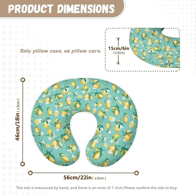 Lemon and Flower Pattern Nursing Pillow Cover for Baby Boy Girl Slipcover for Breastfeeding Pillows, Soft and Stretchy Safely Breastfeeding Pillow Cover Breathable and Washable