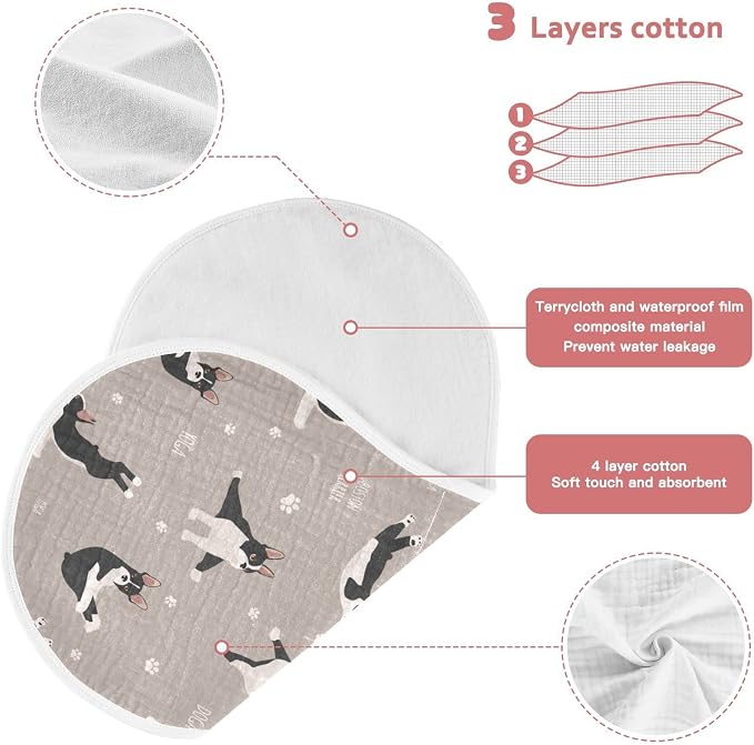 Yoga Boston Terrier Dog Pattern Muslin Burp Cloths for Baby 1 Pack 100% Cotton Baby Washcloths Bibs for Boy Girl