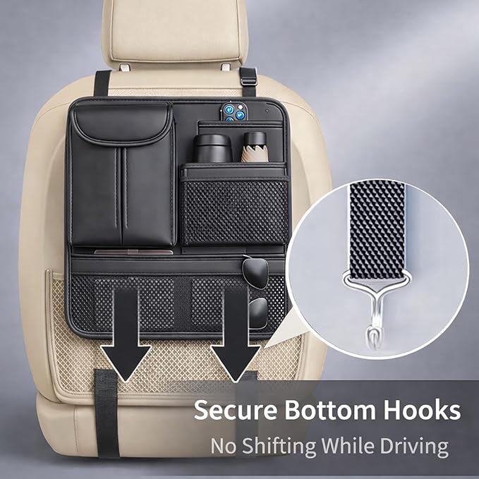 Backseat Car Organizer, Seat Organizer with 5 Storage Pockets for Travel, Black
