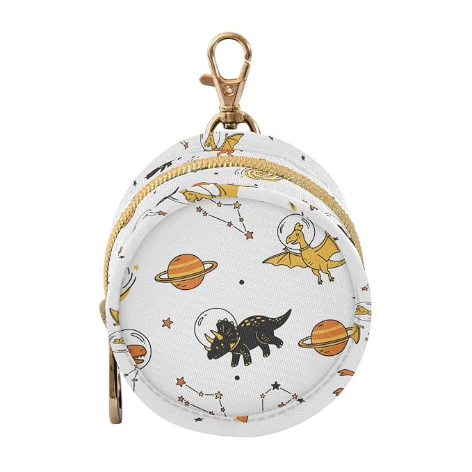 Space Dinosaur White Pacifier Holder Case Newborn Pacifier Storage Pouch for Boys Girls Easy Attach to Diaper Bag Portable Baby Essentials Container