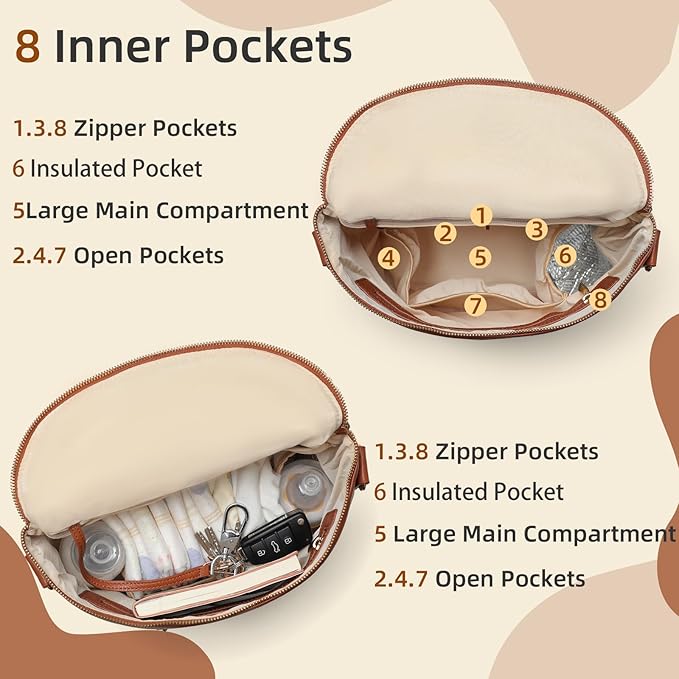 miss fong Small Diaper Bag Mini Diaper Bag, Leather Diaper Bag Backpack Mini Backpack with 14 Pockets Insulated Pockets & Shoulder Strap