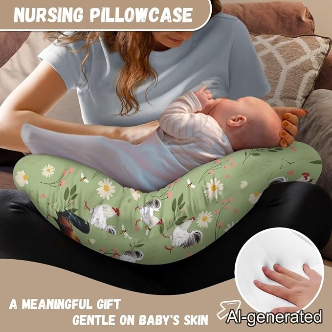 Boho Chicken Nursing Pillow Cover for Baby Boys Girls, Breastfeeding Pillow Slipcover Cushion Cover, Soft Fabric Fits Snug On Infant, Fits for Nursing Pillow Newborn