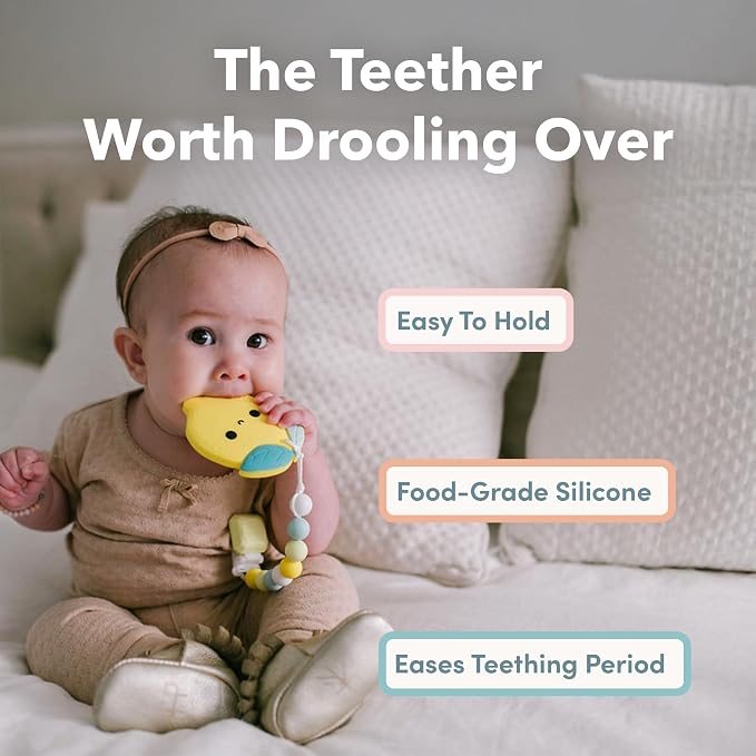 Loulou Lollipop Silicone Teether for Babies 4 Months and Up, Textured Teething Toy for Sore Gums, BPA-Free Food-Grade Silicone, Easy to Hold, Dishwasher & Freezer Safe, Yellow Taxi
