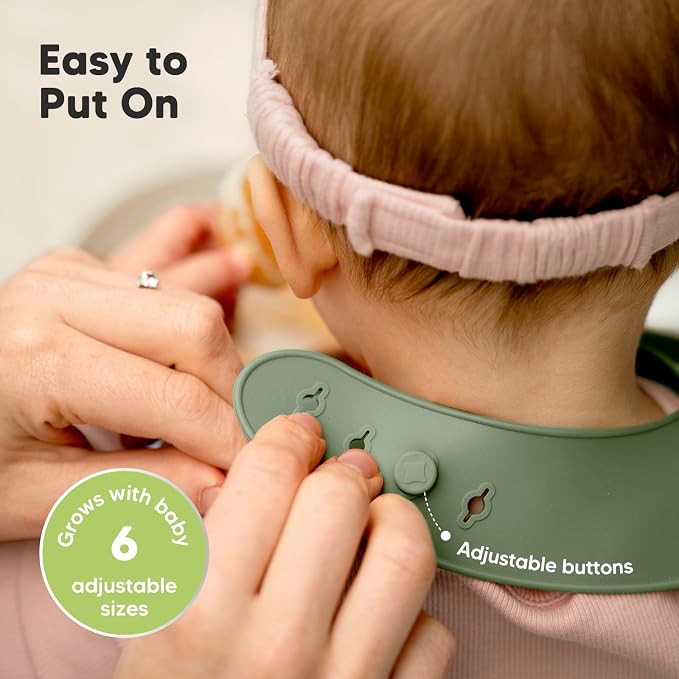 KeaBabies 3-Pack Silicone Baby Spoons and 2-Pack Baby Silicone Bibs - Toddler First Food Training Spoon - Waterproof, Easy Wipe Bib for Boys, Girls, Toddlers