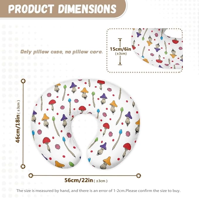 Nursing Pillow Cover Breastfeeding Pillow Slipcover, Colorful Mushroom,Nursing Pillow Case for Newborn Boys Girls, Soft Fabric Fits Snug On Infant, Washable & Breathable
