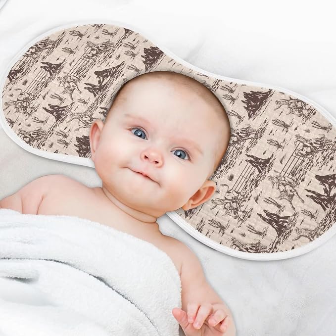 Western Baby Muslin Burp Cloths Set of 4 American Cowboy Muslin Washcloths Cute Milk Spit Up Rags Soft Newborn Towel Burp Cloth Bib for Unisex Boys and Girls, 22 x 11 Inch