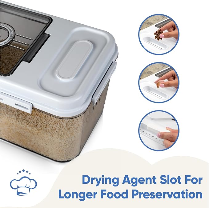Chef's Path Extra Large Airtight Rice Storage Container with Measuring Cup, Pack of 1, 8 L Capacity, Kitchen and Pantry Canister for Rice, Flour, Sugar, and Baking Supplies