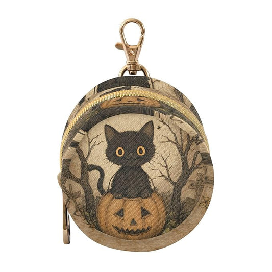 Pacifier Holder with Clip Pacifier Case for Diaper Bag Round Baby Pacifier Pouch Box Bag Portable Cat Halloween Pumpkin