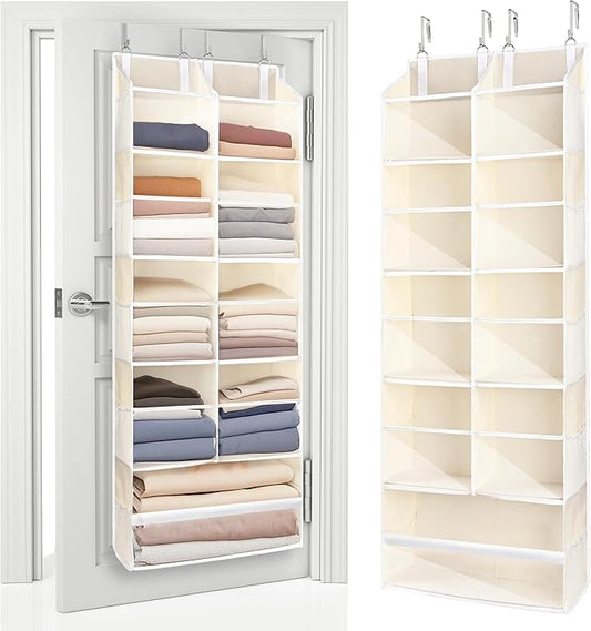 ULG Over the Door Organizer, 5-Tier Hanging Storage with Clear Windows, 19 Pockets for Closet, Pantry, Bathroom & Nursery Doors, Extra Large Storage Space with 4 Hooks, Easy to Install, Beige, 1-Pack