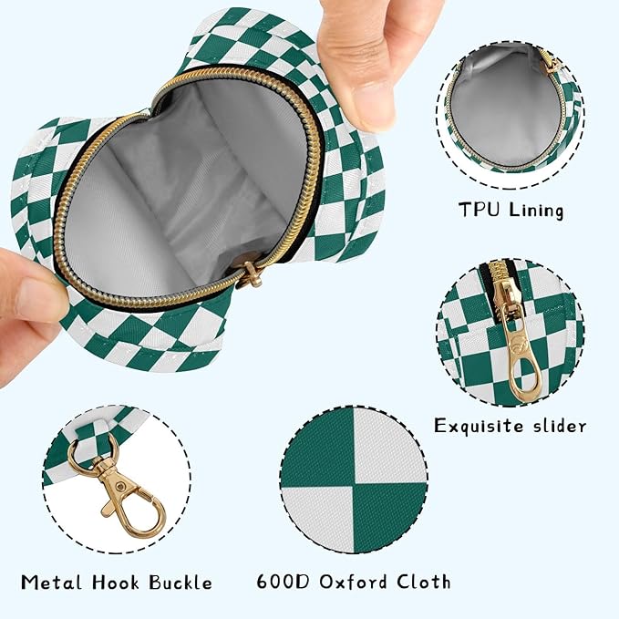 Checkered Plaid Hunter Green Pattern Pacifier Holder Case with Metal Clip Portable Pacifier Holder Case for Boys Girls