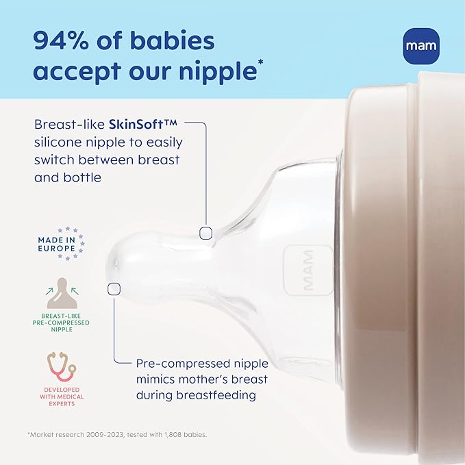 MAM Easy Active Baby Bottle 4 Pack, 11oz, BPA Free, Fast Flow Silicone Nipple, Anti-Slip Grip, Leak-Proof, 4+ Months, Blue Teal