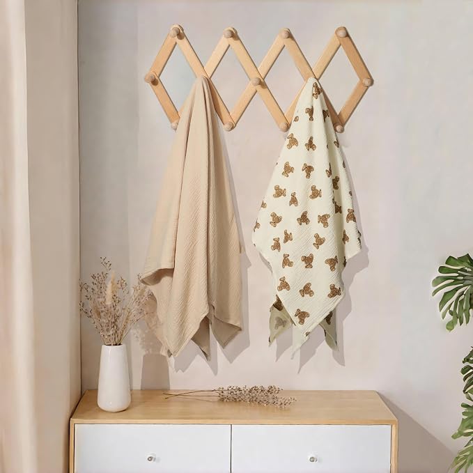 insular Muslin Swaddle Blankets for Boys Girls, 2 Pack Receiving Baby Blanket Large 47 x 47 inches, Soft Breathable Swaddling Wrap for Unisex Newborn, Teddy Bear&Khaki